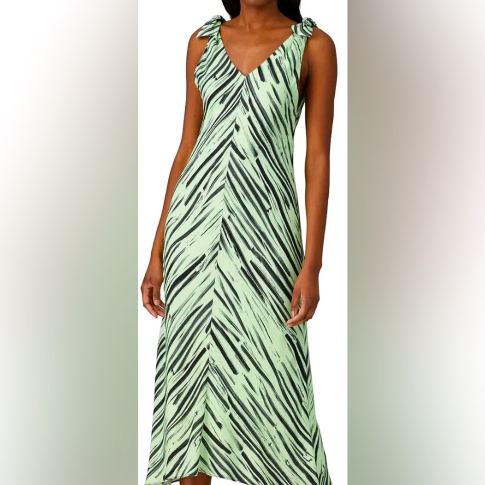 Proenza Schouler White Label: Knot Sleeve Dress/Light Green & Black Print Sz. 8